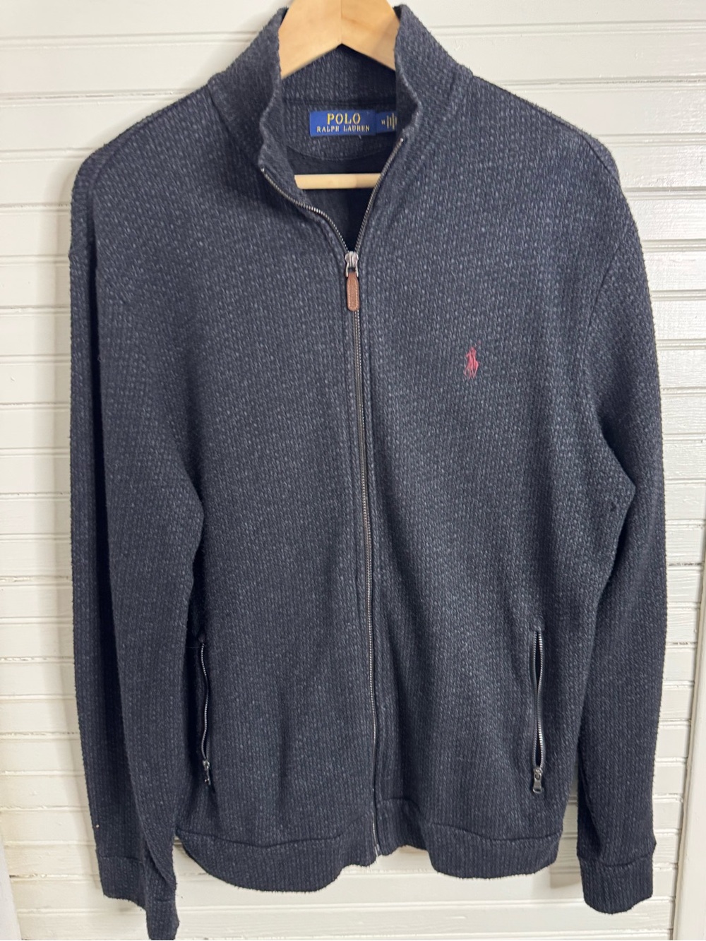Polo Ralph Lauren Men's Charcoal Deep Blue Zip-Up Sweater
